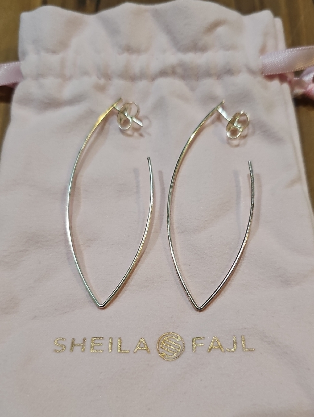Sheila Fajl Silver Marquise Open Hoop Earrings - Pink Pouch Included